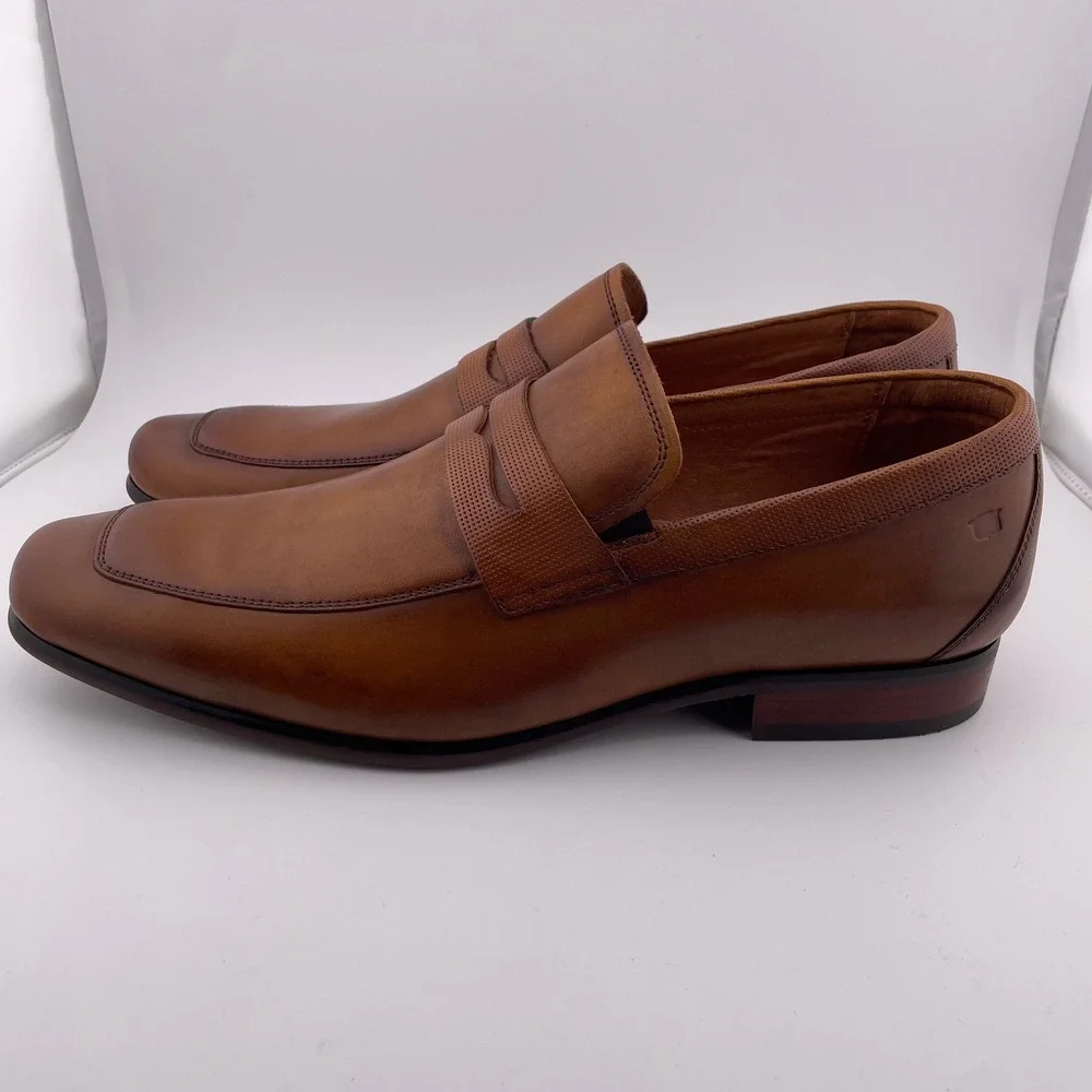 Florsheim Men Leather Rucci Penny Loafers Dress Shoes Cognac 11 EEE Wide Fit NEW